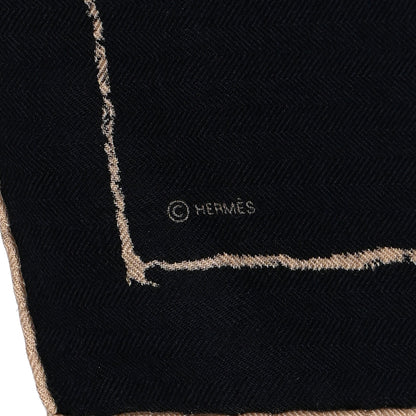 Hermes Cashmere Silk Pirouette au Galop Shawl 140 Marine Naturel Beige 4 of 8