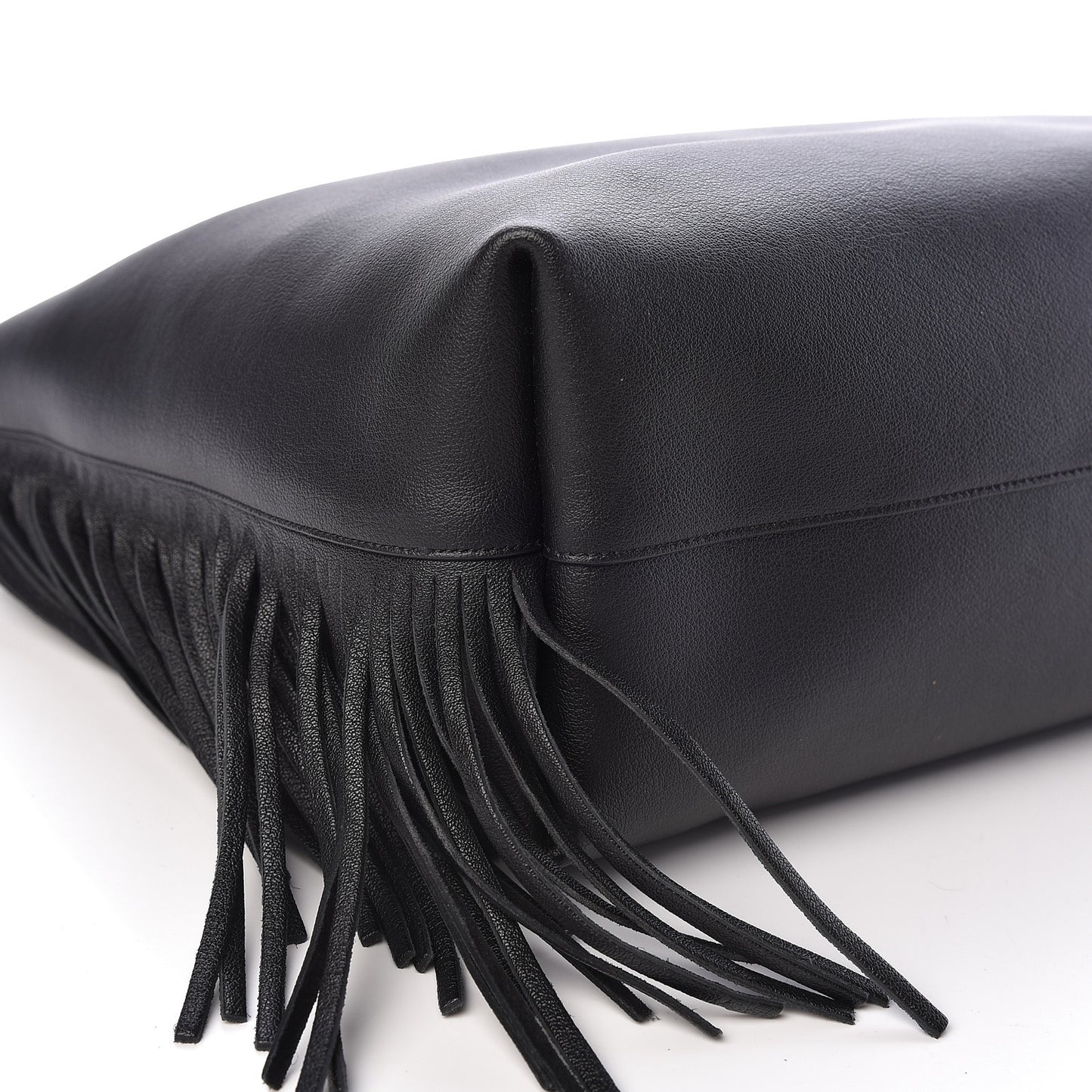 Calfskin Large Fringe Shopping Tote Black