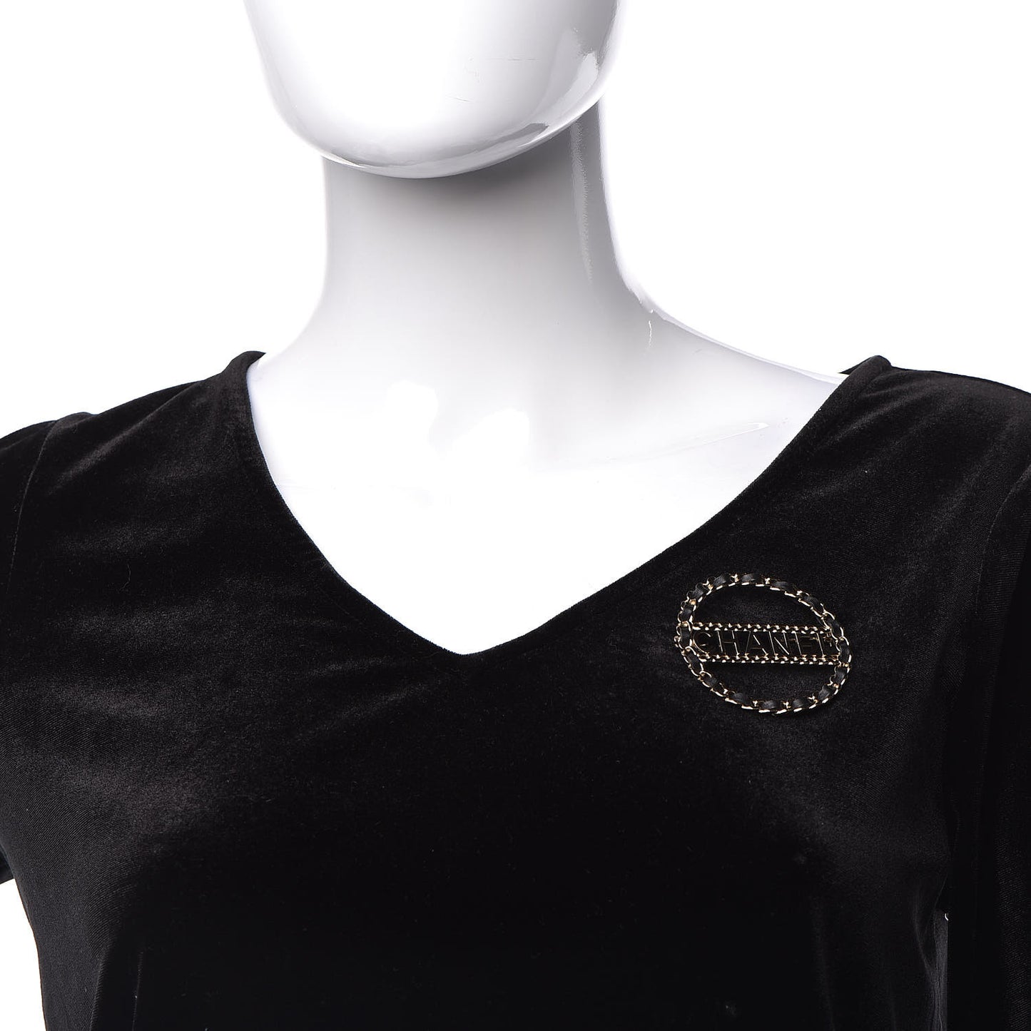 Lambskin Chain Logo Brooch Black Gold