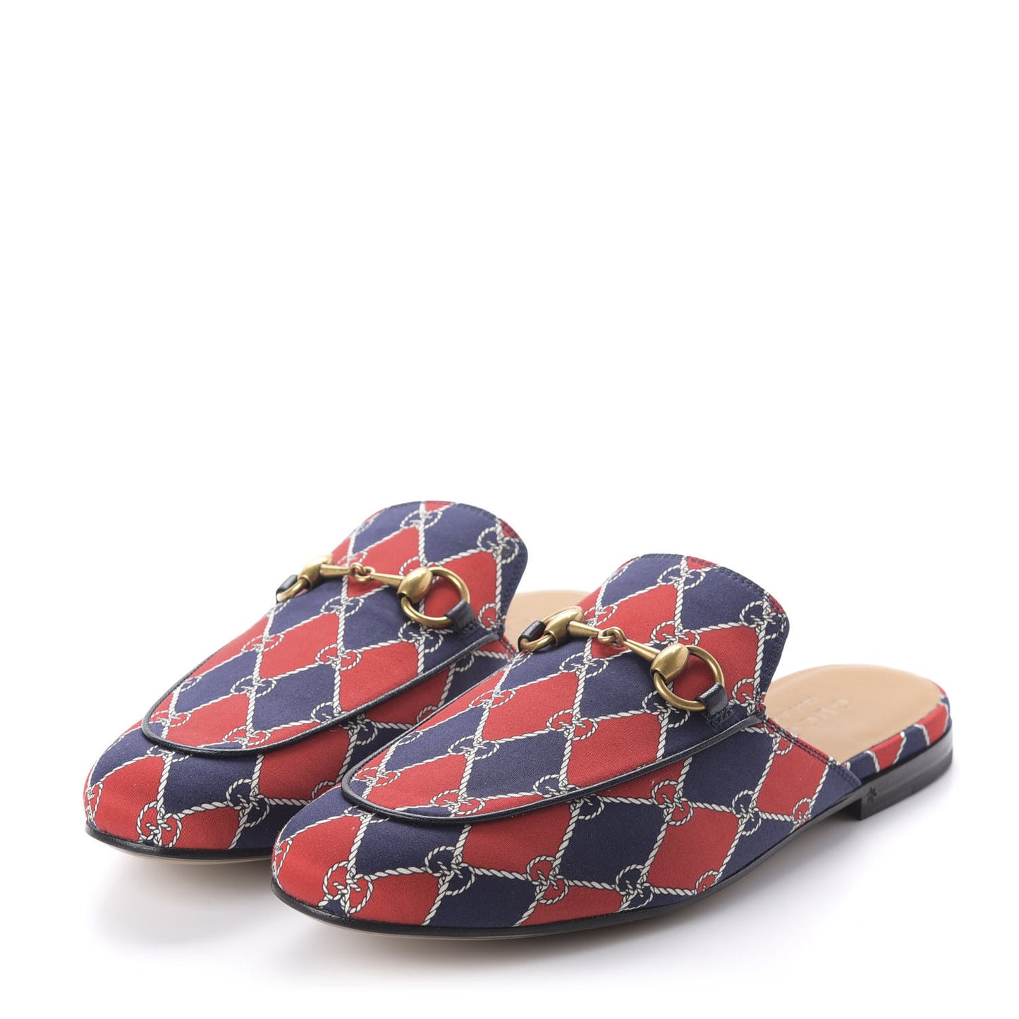 Mini GG Rhombus Chain Mens Princetown Slippers 5 Royal Bleuett Red