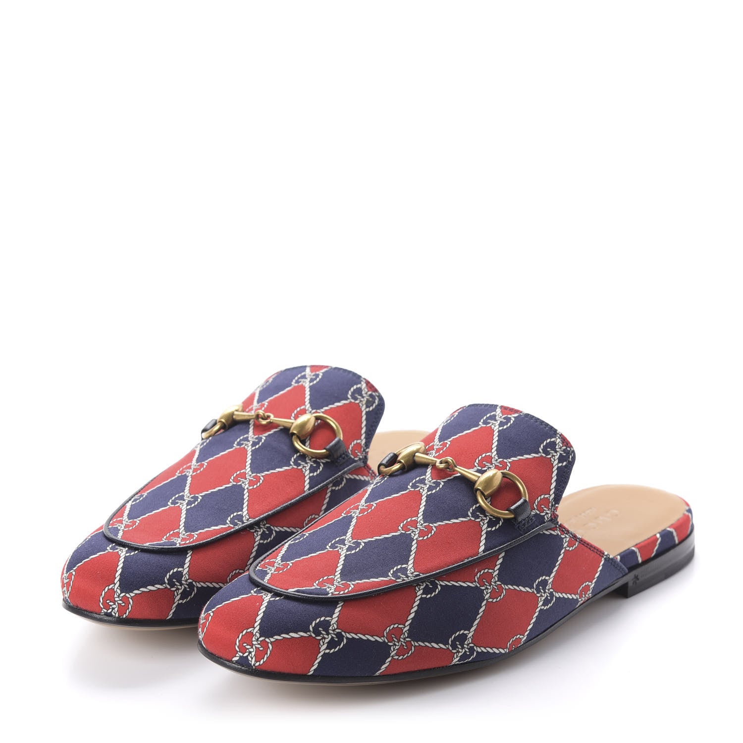 Gucci Mini GG Rhombus Chain Mens Princetown Slippers 5 Royal Bleuett Red 3 of 9