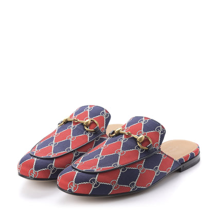 Gucci Mini GG Rhombus Chain Mens Princetown Slippers 5 Royal Bleuett Red 3 of 9