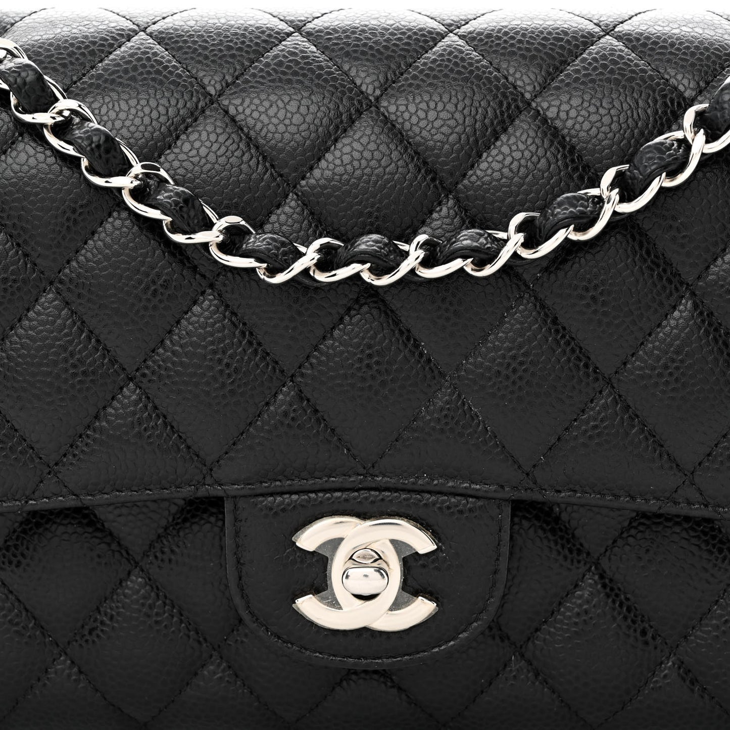 Caviar Quilted Medium Double Flap Black