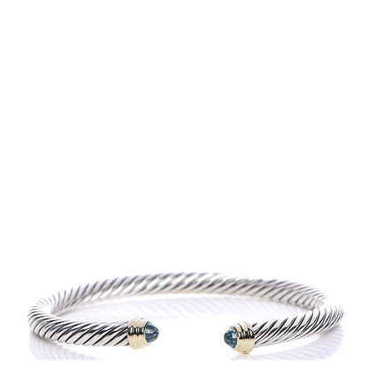 David Yurman Sterling Silver 14K Yellow Gold Blue Topaz 5mm Cable Classics Petite Color Bracelet 1 of 5
