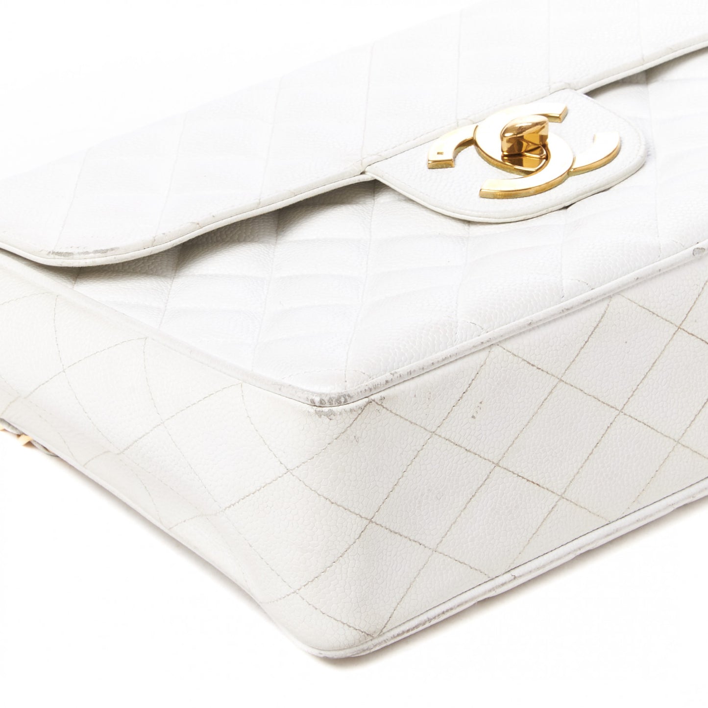 Caviar Quilted Jumbo Single Flap White