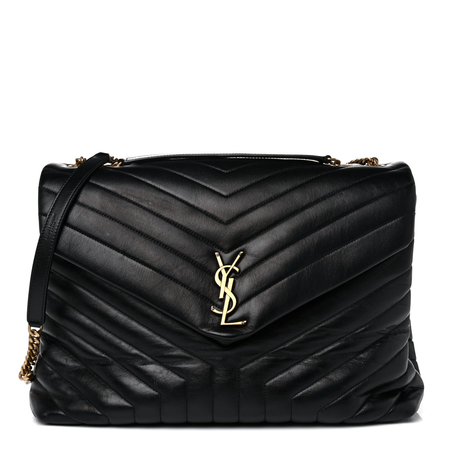 Calfskin Y Quilted Monogram Large Loulou Chain Satchel Black