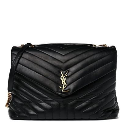 Saint Laurent Calfskin Y Quilted Monogram Large Loulou Chain Satchel Black 1 of 23