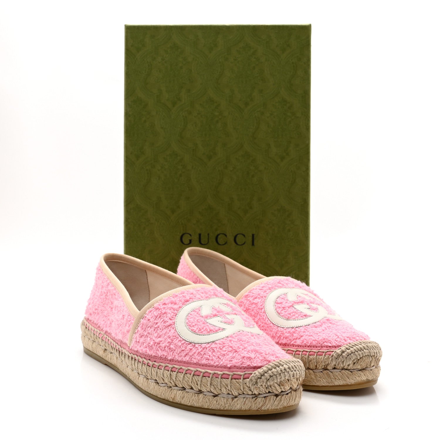 Gucci Terry Cloth Interlocking G Espadrilles 37 Pink Dusty White Beige 12 of 12