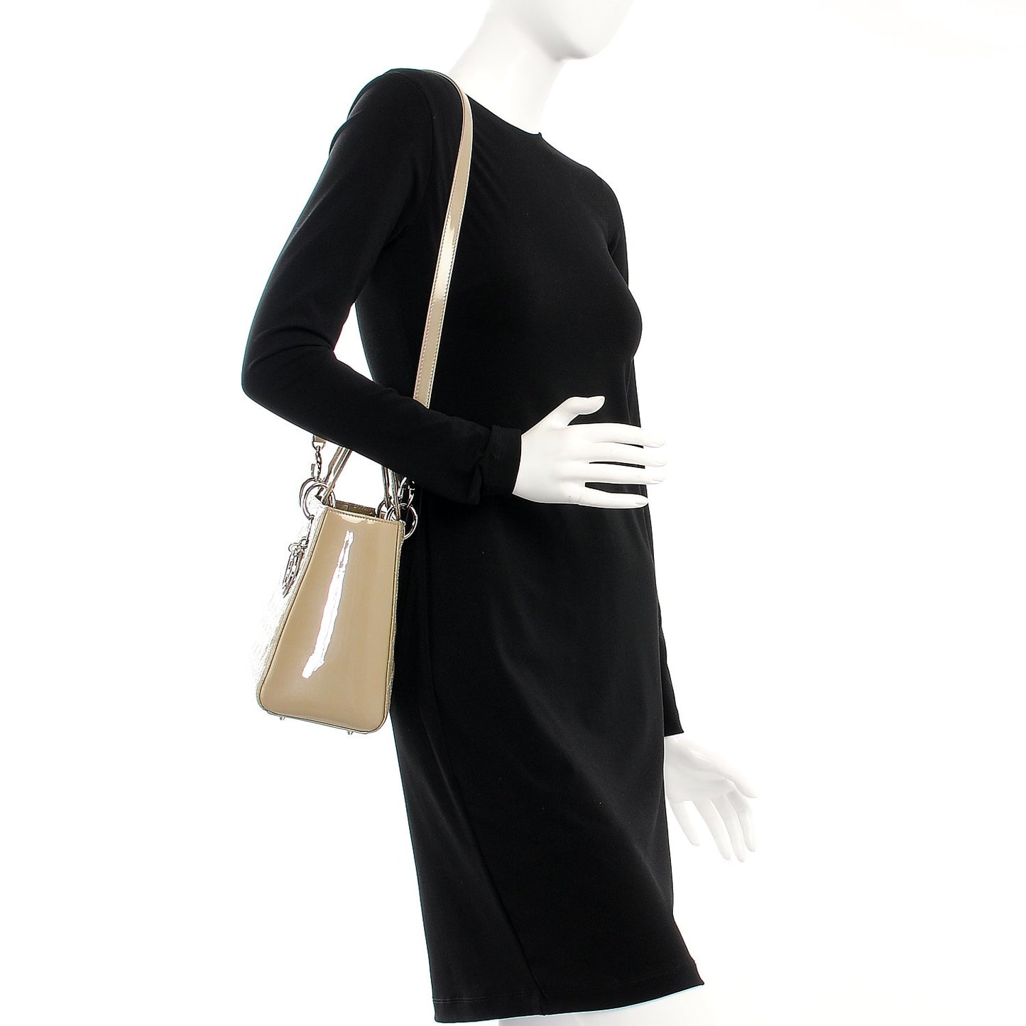 Patent Cannage Medium Lady Dior Beige