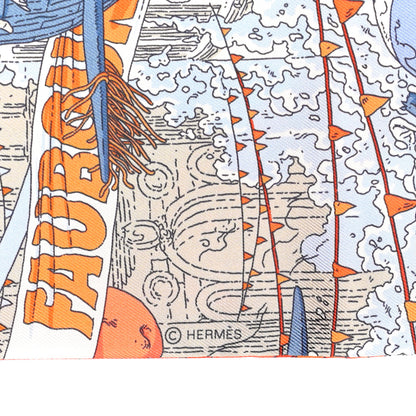 Hermes Silk Le Grand Prix du Faubourg Maxi Twilly Slim Orange Bleu Jean 3 of 5