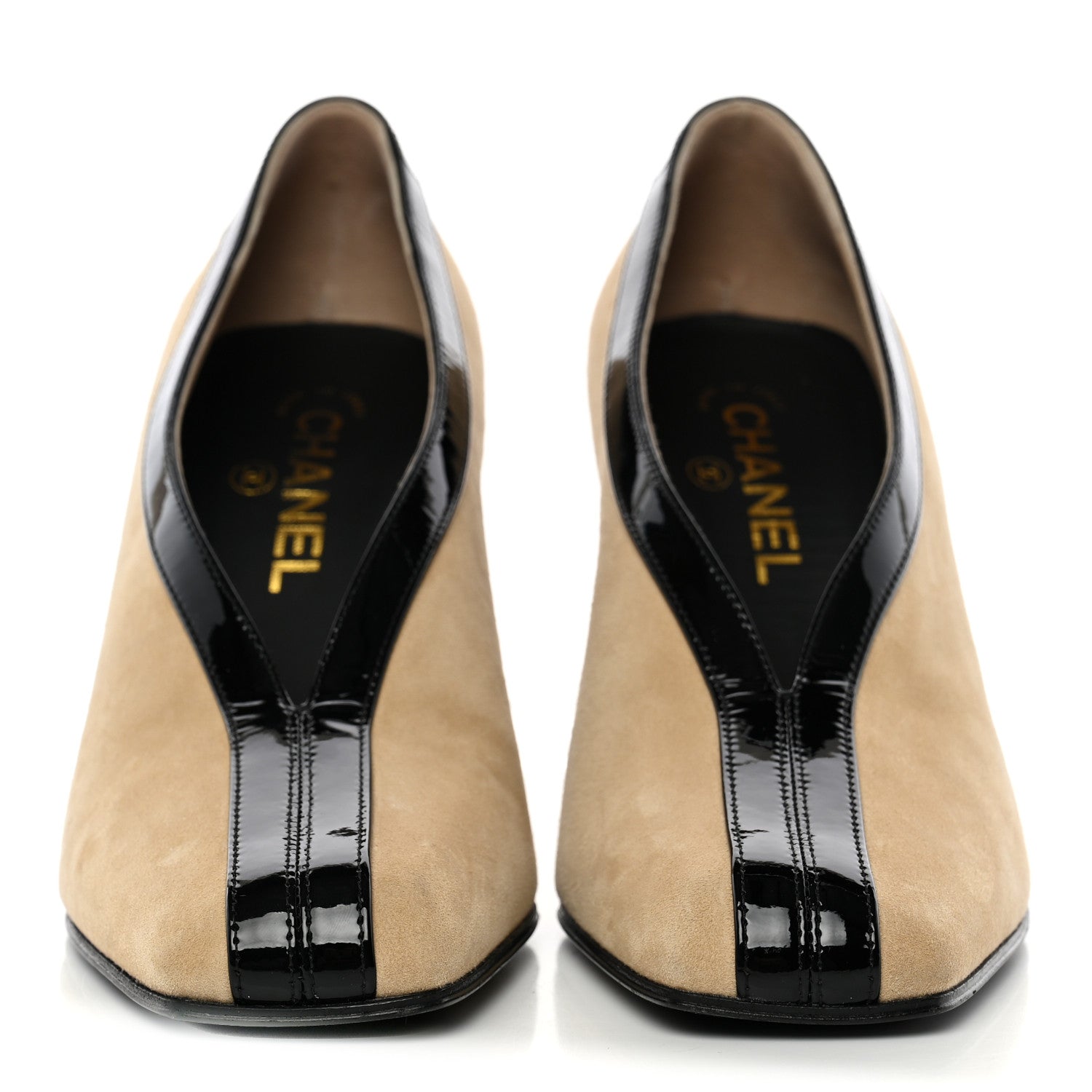 Chanel Suede Patent Calfskin Pumps 39.5 Beige Black 2 of 11