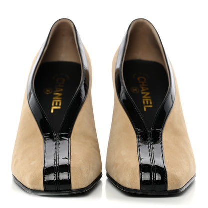 Chanel Suede Patent Calfskin Pumps 39.5 Beige Black 2 of 11