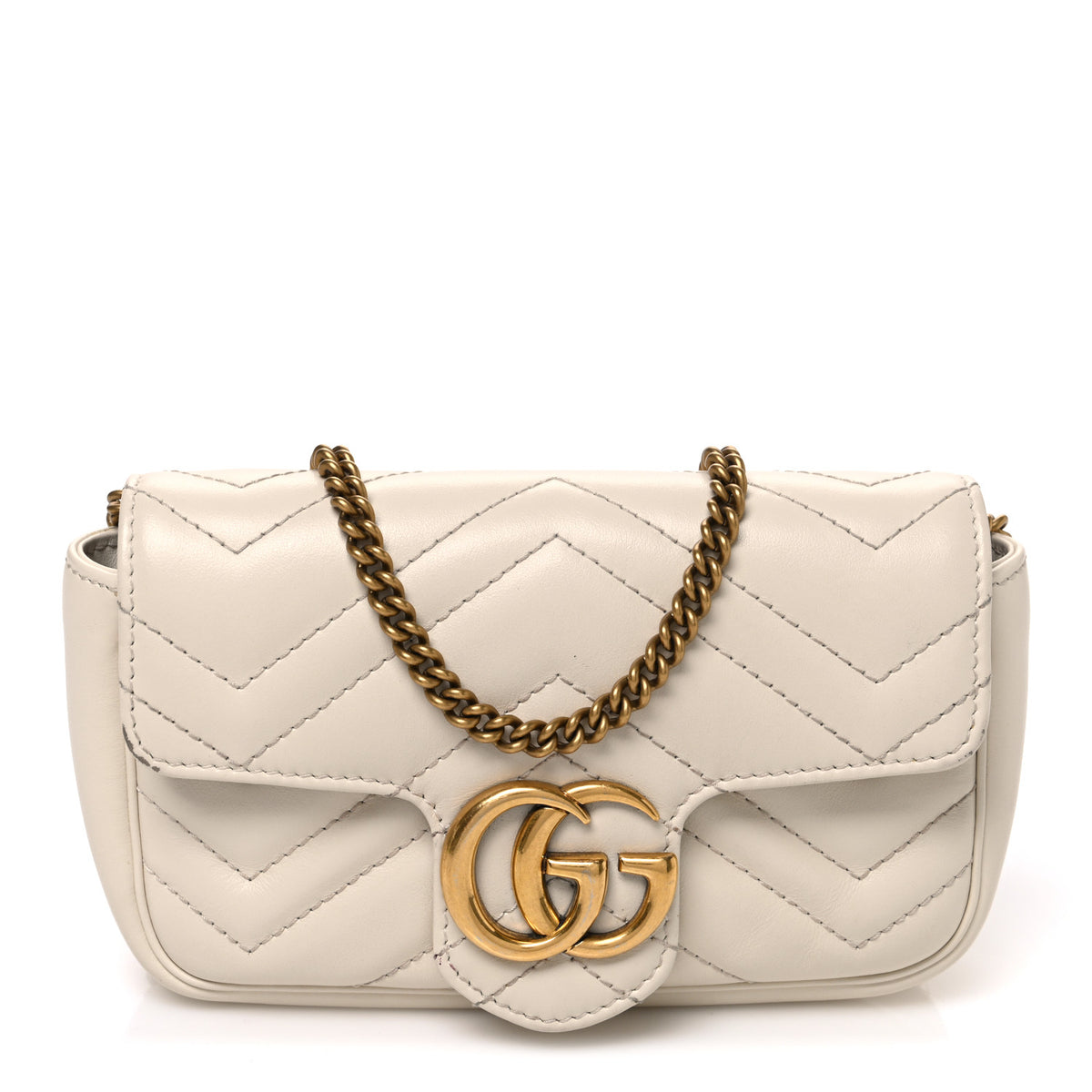 Calfskin Matelasse Super Mini GG Marmont Shoulder Bag White