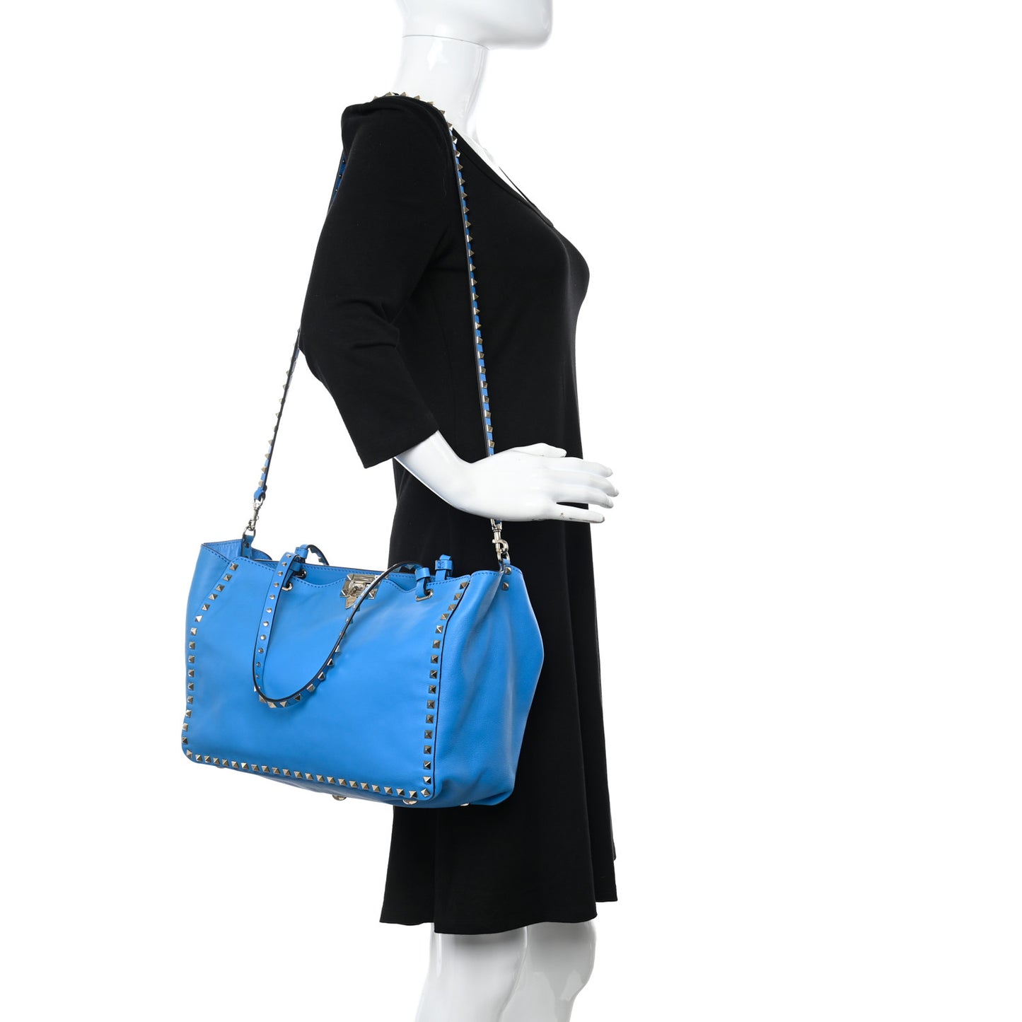 Vitello Medium Rockstud Tote Blue Fluo