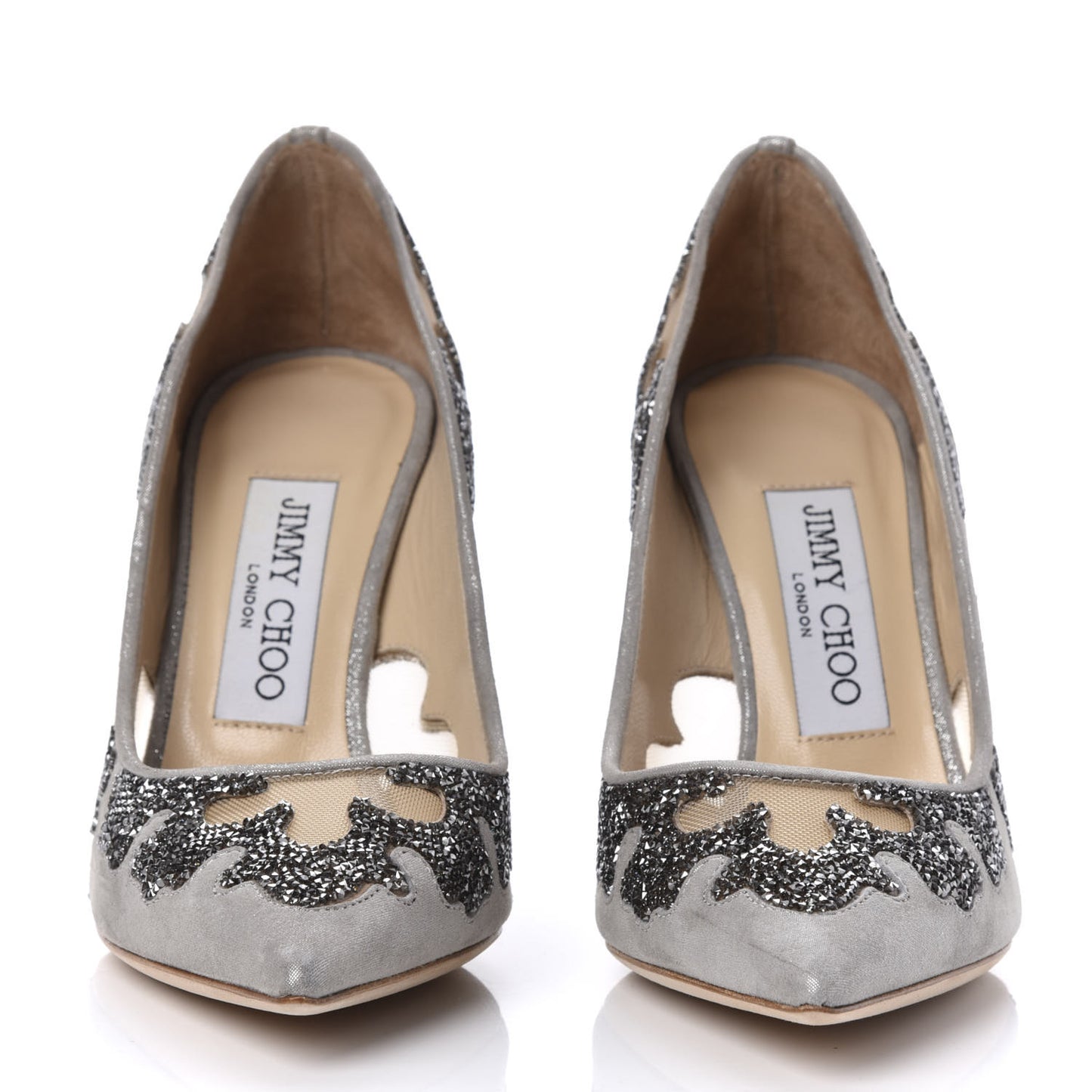 Suede Mesh Crystal Rocks Karmel 100 Pumps 35.5 Grey