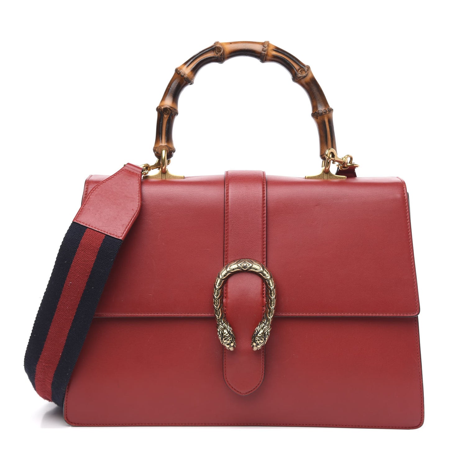 Moon Calfskin Web Large Dionysus Bamboo Top Handle Bag Hibiscus Red