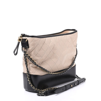 Chanel Aged Calfskin Quilted Large Gabrielle Hobo Beige Black 2 of 9