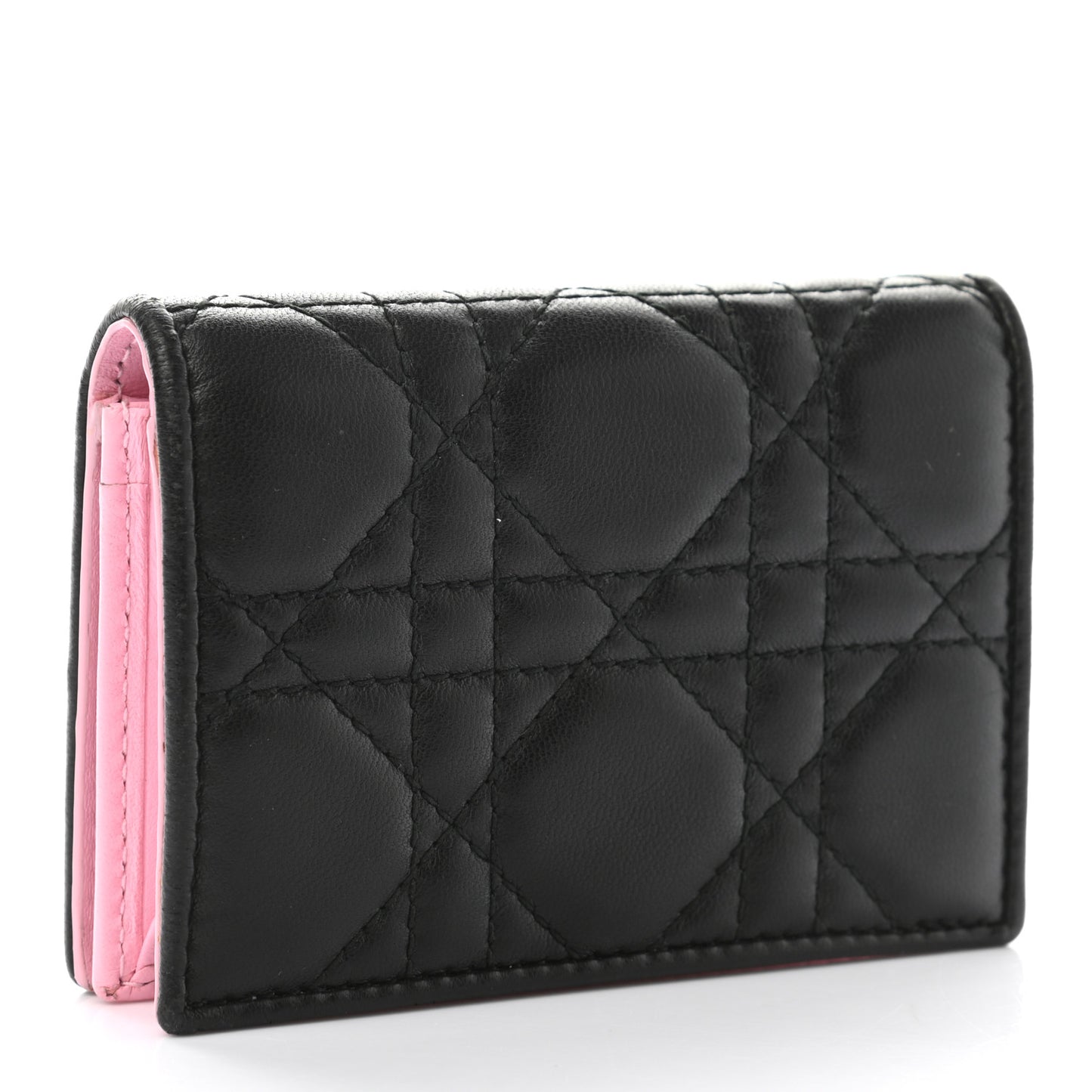 Lambskin Cannage Bi-Color Small Lady Dior Flap Card Holder Black Pink