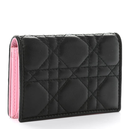Christian Dior Lambskin Cannage Bi-Color Small Lady Dior Flap Card Holder Black Pink 3 of 9