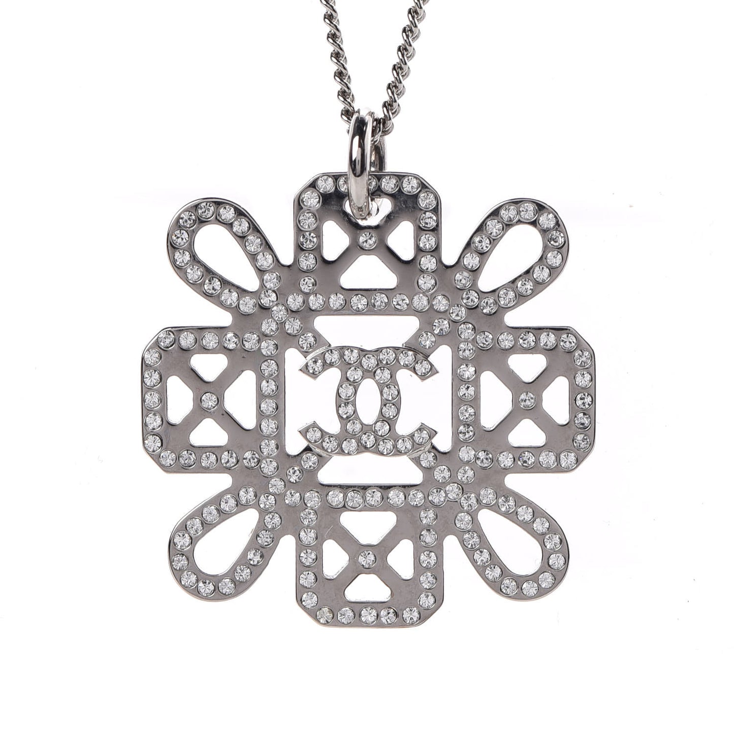 Crystal Strass Cross CC Necklace Silver