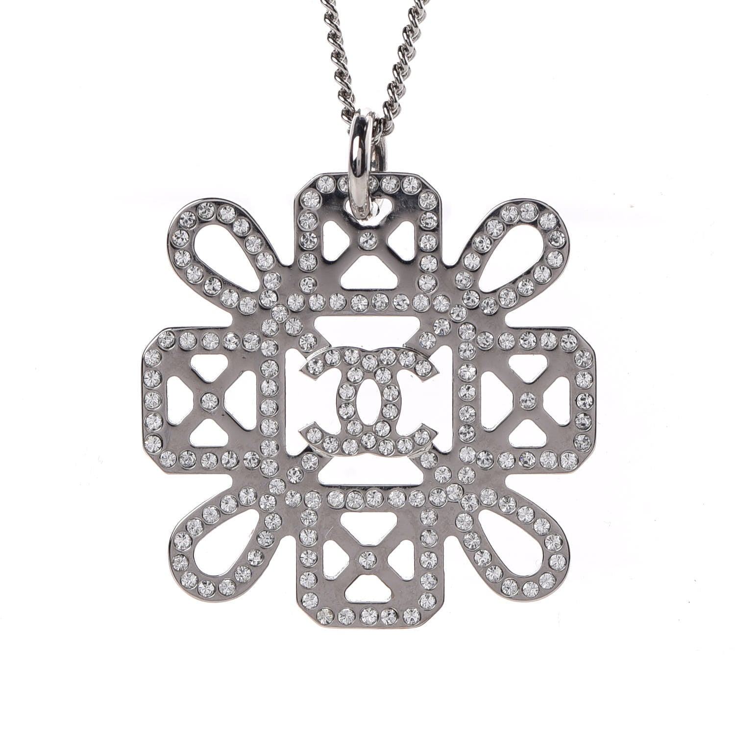 Chanel Crystal Strass Cross CC Necklace Silver 5 of 6