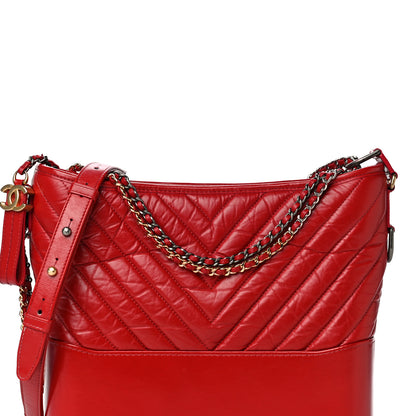 Chanel Aged Calfskin Chevron Quilted Medium Gabrielle Hobo Red 8 of 29