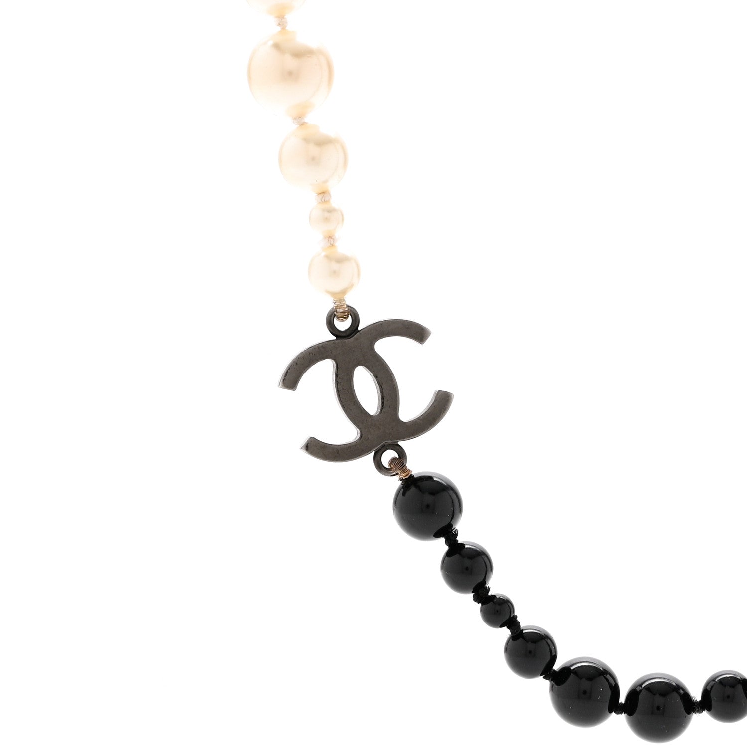 Chanel Pearl Beaded CC Long Necklace Black White 4 of 9