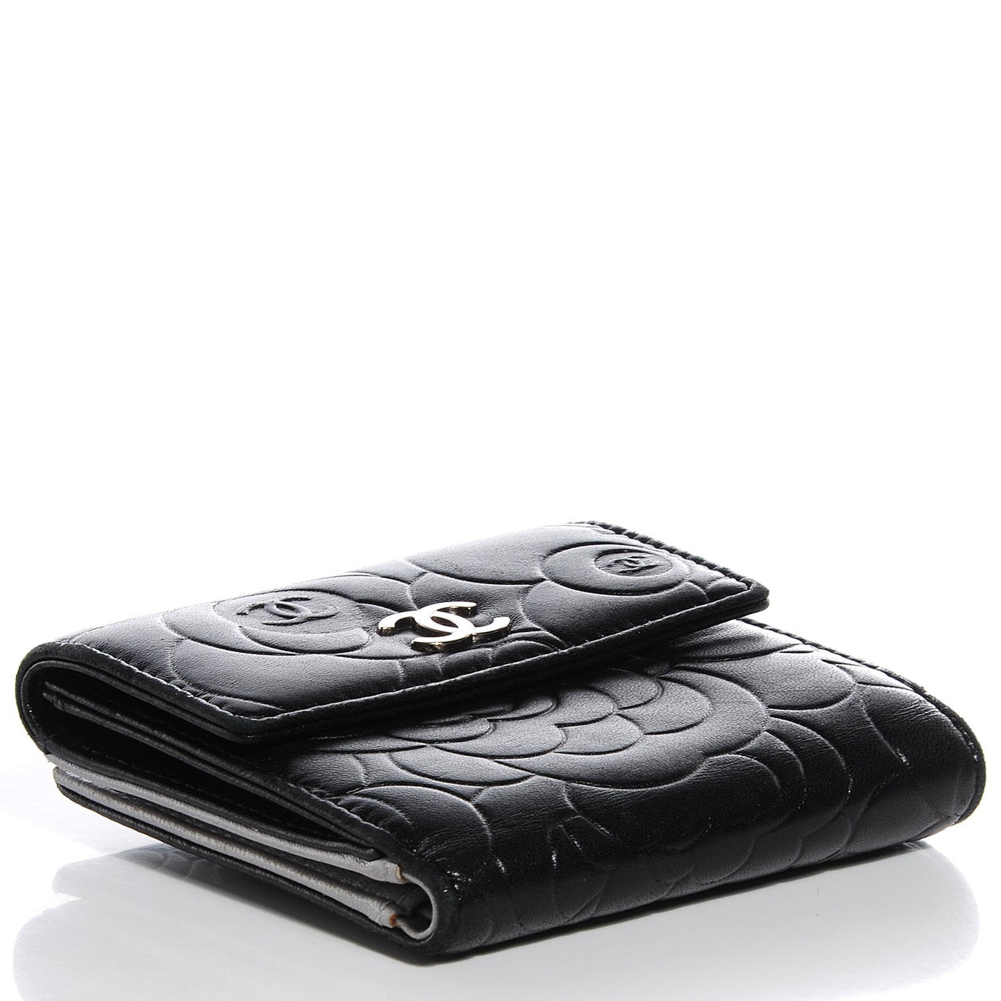 Lambskin Camellia French Wallet Black