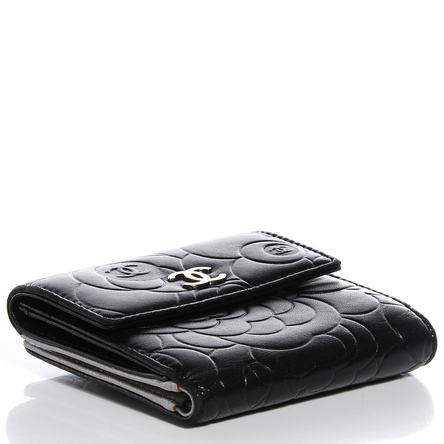 Chanel Lambskin Camellia French Wallet Black 4 of 7