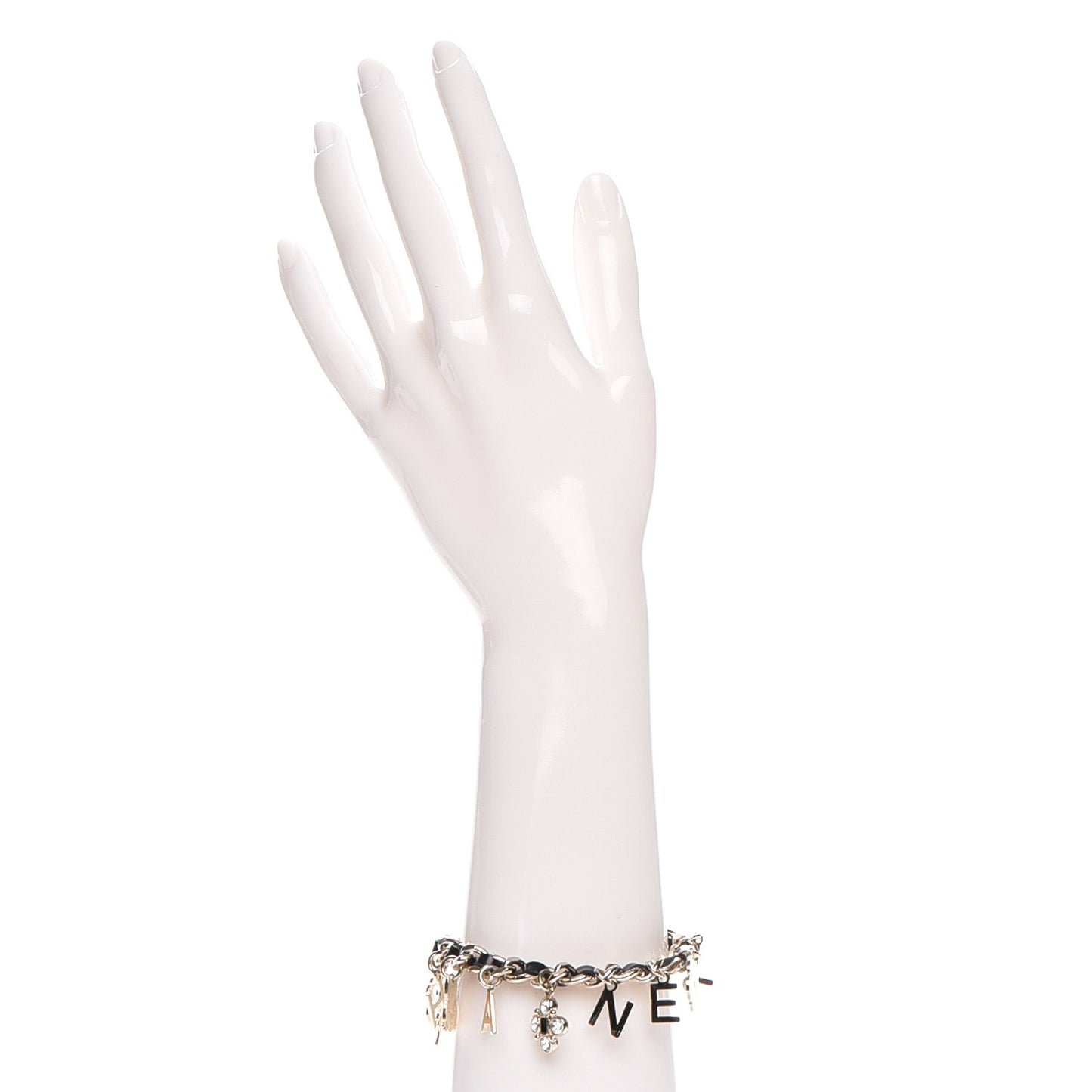 Lambskin Crystal CC Logo Charming Bracelet Gold Black