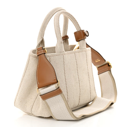 Prada Linen Vitello Mini Logo Tote Natural 3 of 10