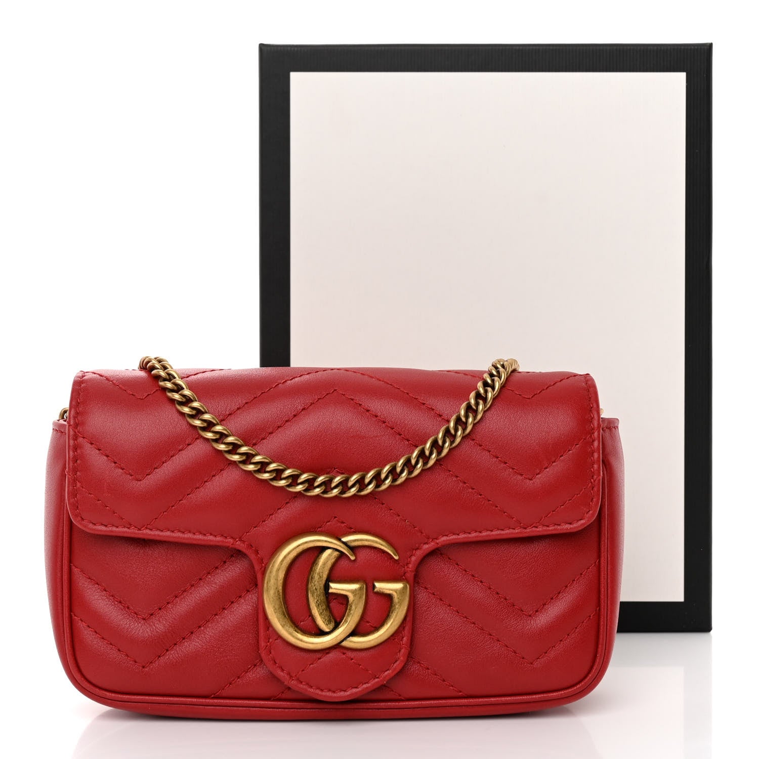 Gucci Calfskin Matelasse Super Mini GG Marmont Shoulder Bag Hibiscus Red 11 of 11