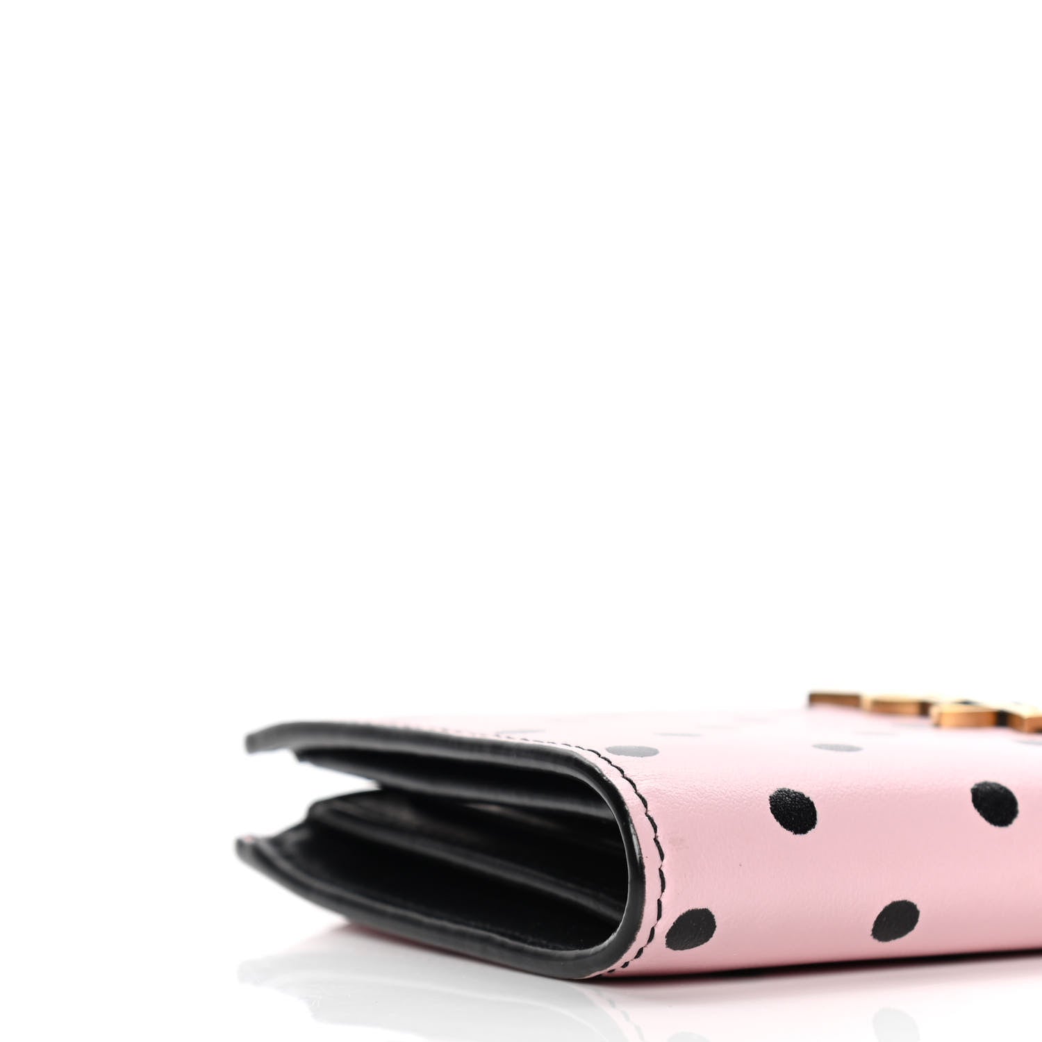 Saint Laurent Calfskin Polka Dot Monogram Bi Fold Zipped Wallet Pink Black 5 of 10