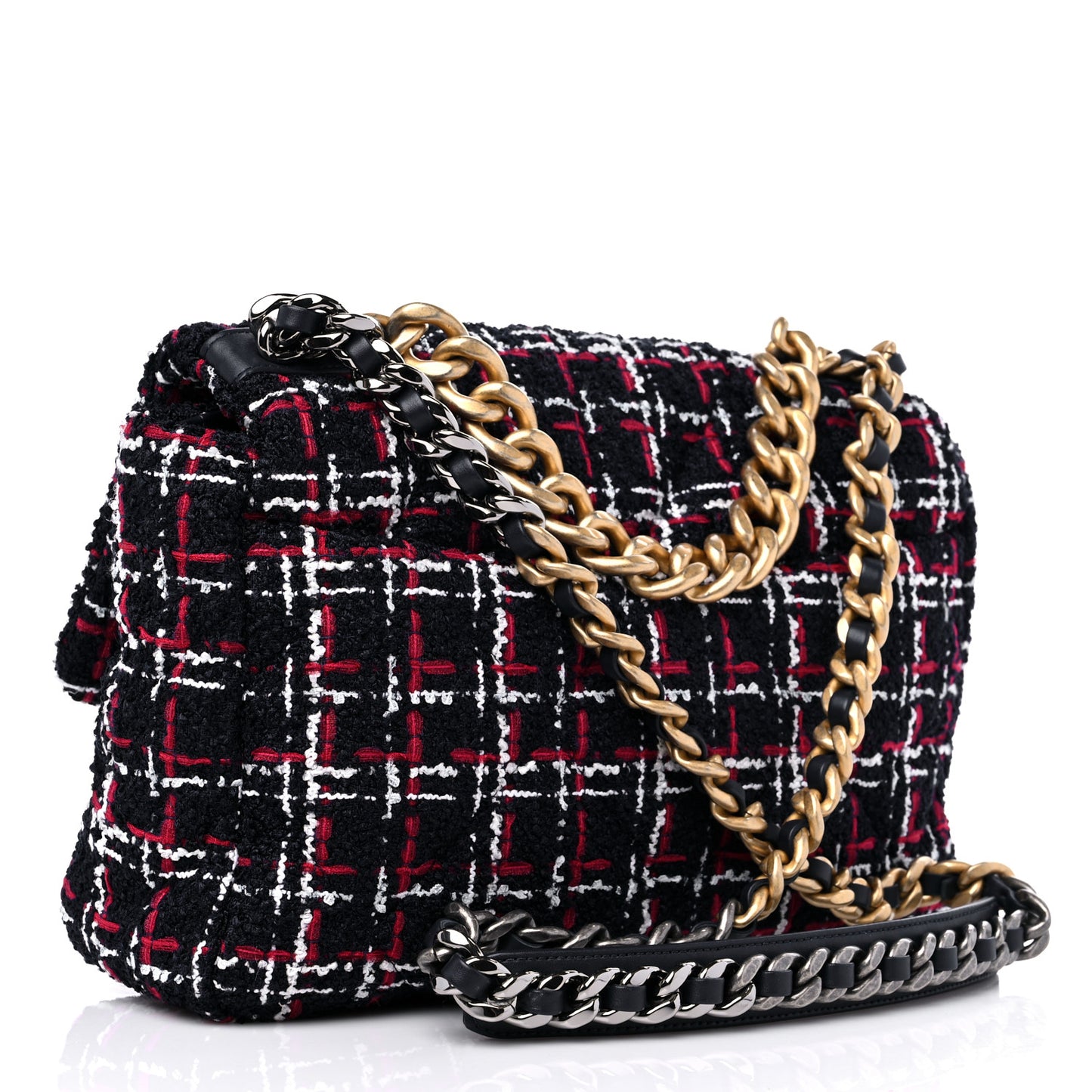 Tweed Quilted Medium Chanel 19 Flap Navy Blue White Red