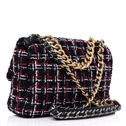 Chanel Tweed Quilted Medium Chanel 19 Flap Navy Blue White Red 3 of 10