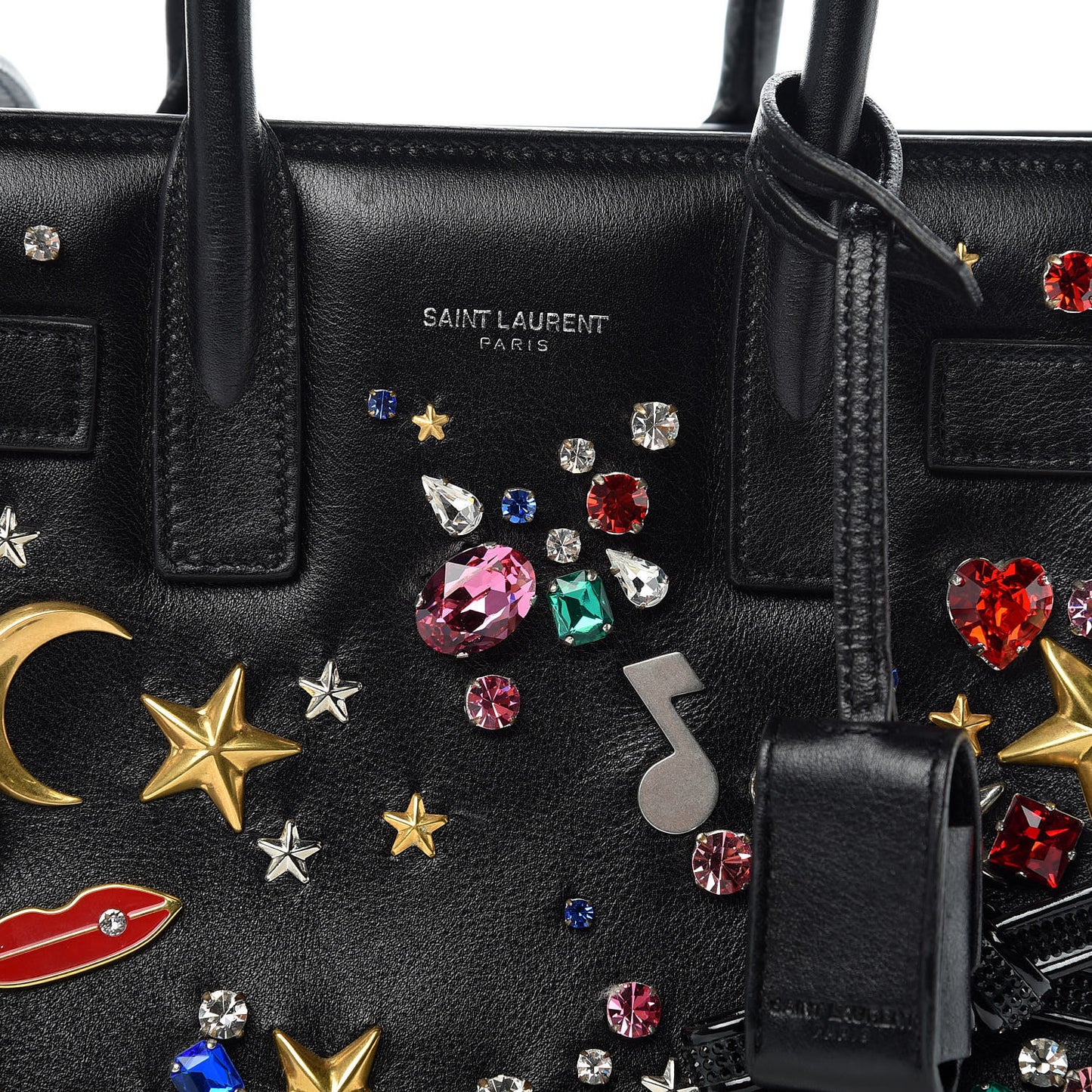 Calfskin Crystal Embellished Nano Sac de Jour Black