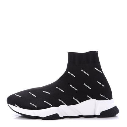Balenciaga Neoprene Knit Allover Logo Bi-Color Sole Mens Speed Sneakers 42 Black White 1 of 6