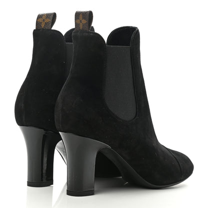 Louis Vuitton Suede Monogram Uniformes Cap Toe Chelsea 75mm Ankle Boots 37.5 Black 4 of 8