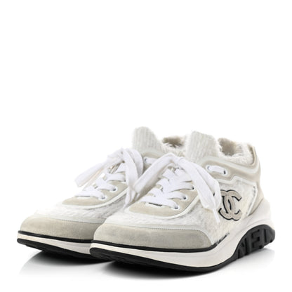Chanel Suede Calfskin Stretch Fabric CC Sneakers 36.5 White 3 of 7