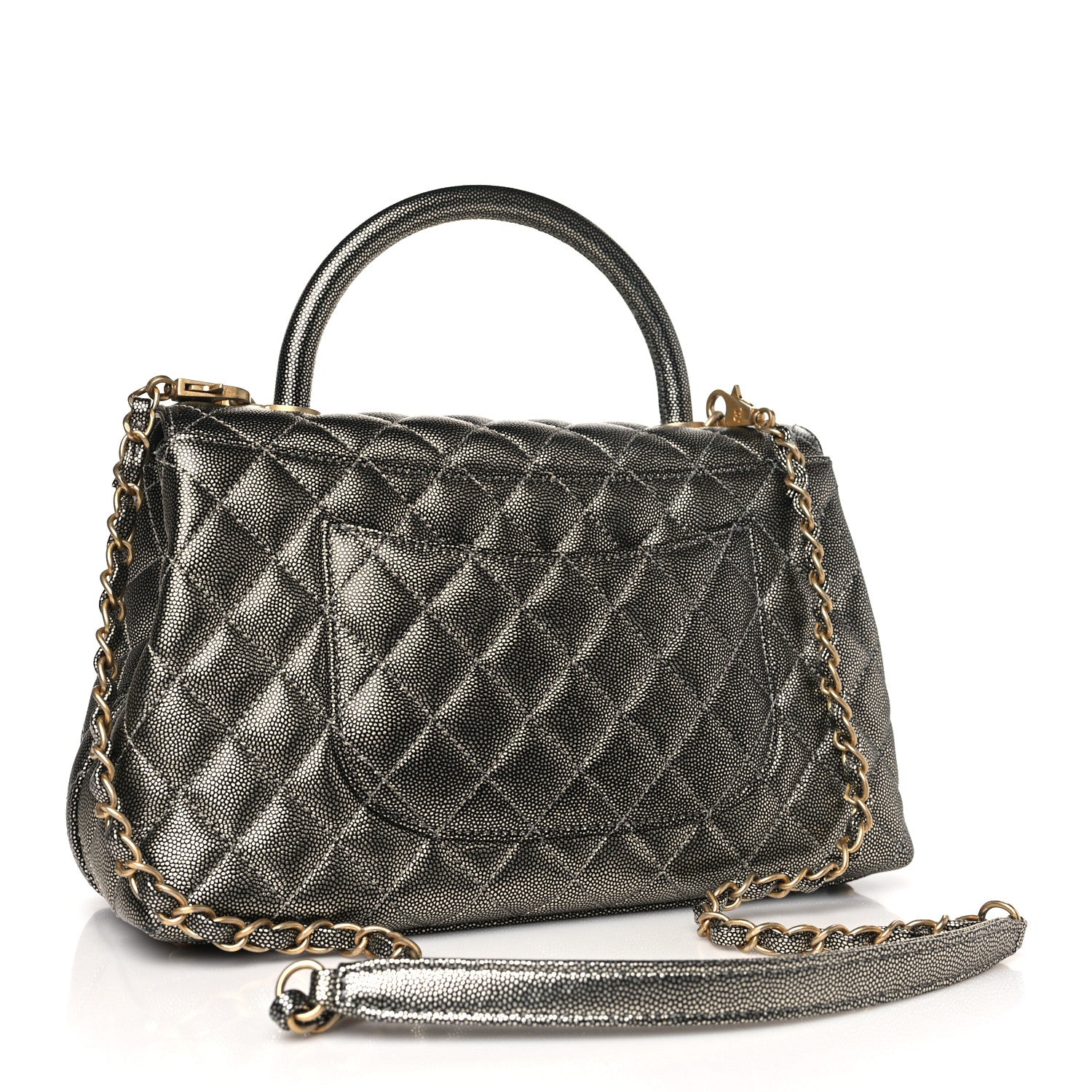 Chanel Metallic Caviar Quilted Small Coco Handle Flap Silver 3 of 10