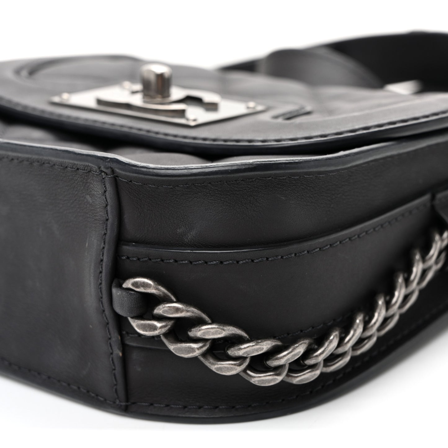 Calfskin Quilted Small Double Chained Messenger Flap Charcoal