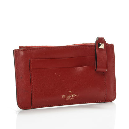Valentino Garavani Vitello Rockstud Key Coin Case Card Holder Red 3 of 9