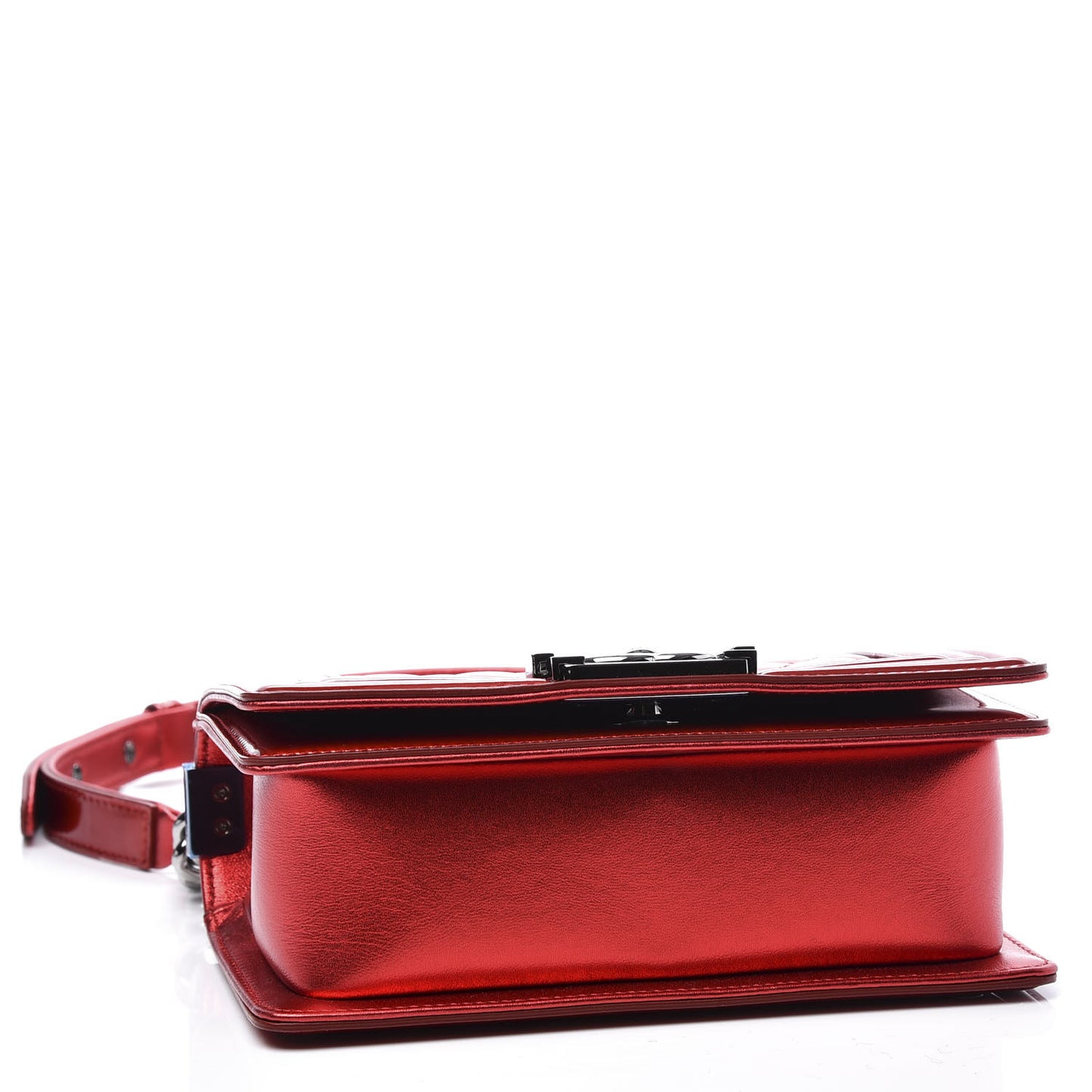 Metallic Patent Calfskin Quilted Small Boy Flap Red