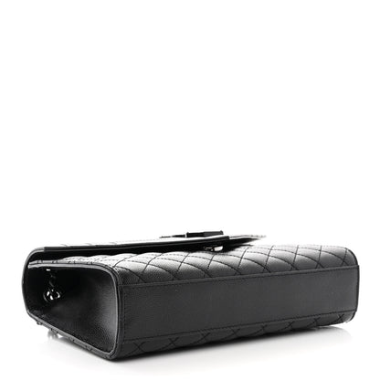 Saint Laurent Grain De Poudre Textured Mixed Matelasse Triquilt Medium Monogram Monochrome Satchel Black 4 of 11