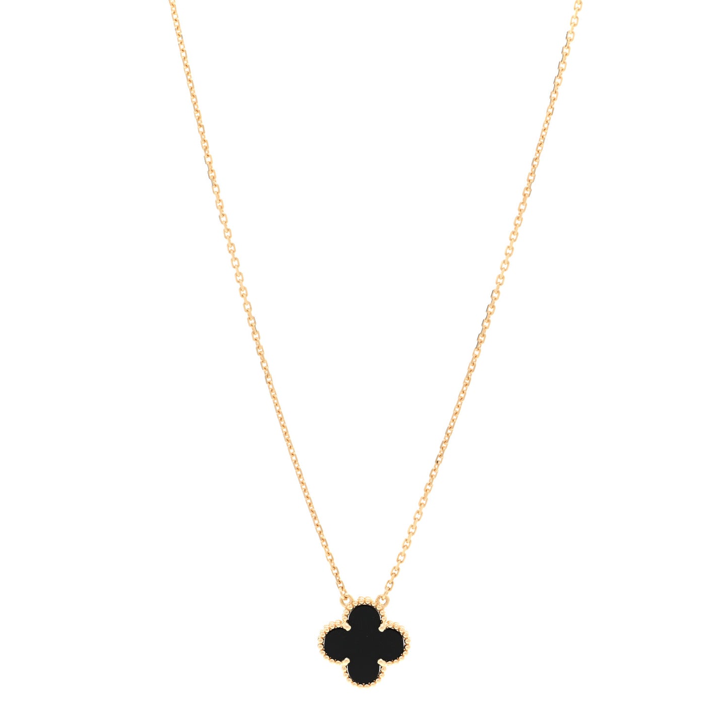 18K Yellow Gold Black Onyx Vintage Alhambra Pendant Necklace