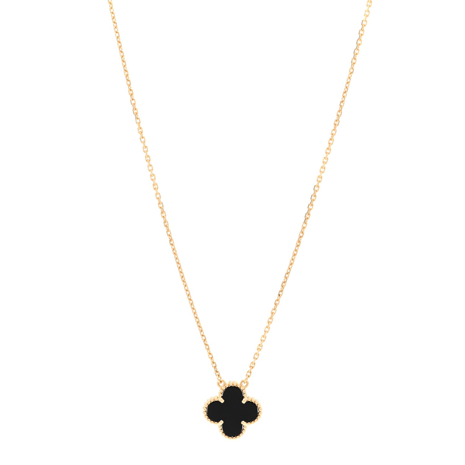 Van Cleef & Arpels 18K Yellow Gold Black Onyx Vintage Alhambra Pendant Necklace 1 of 6