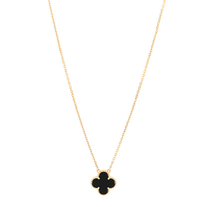 Van Cleef & Arpels 18K Yellow Gold Black Onyx Vintage Alhambra Pendant Necklace 1 of 6