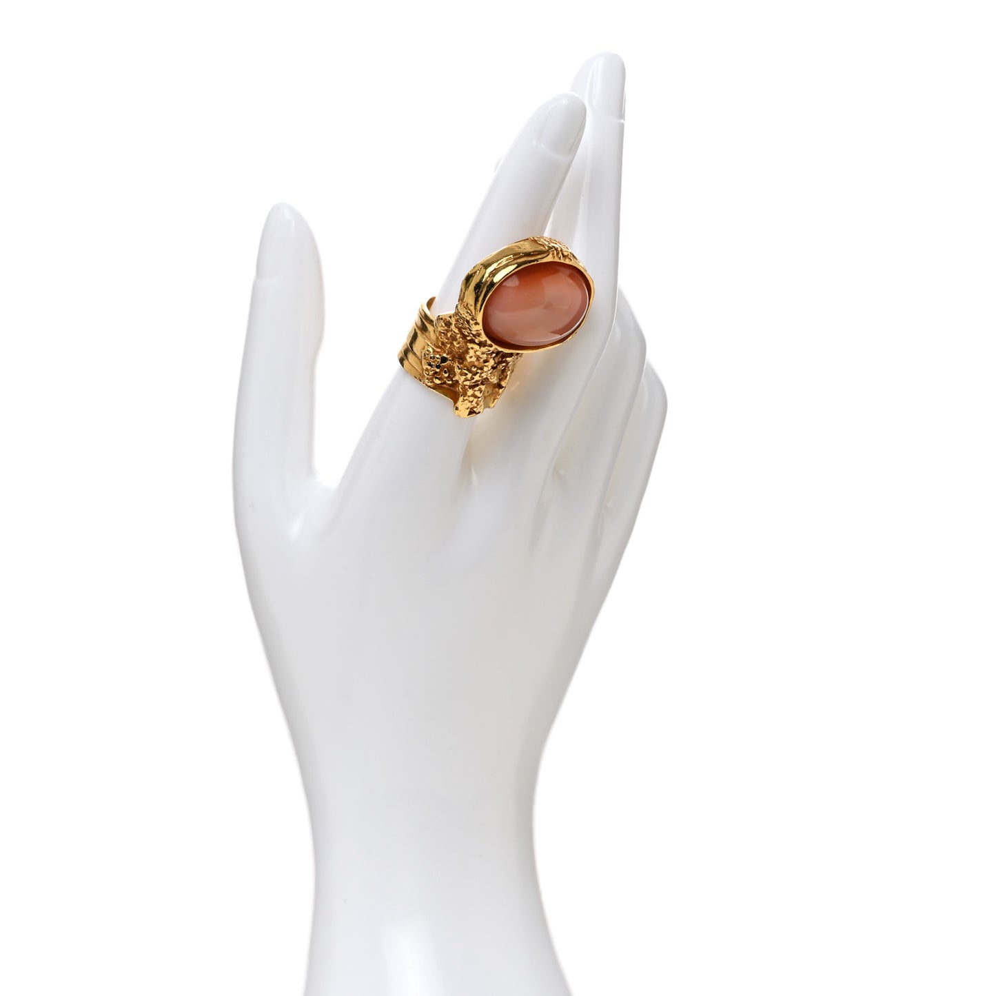 Glass Cabochon Arty Ovale Ring 6 Gold Pink