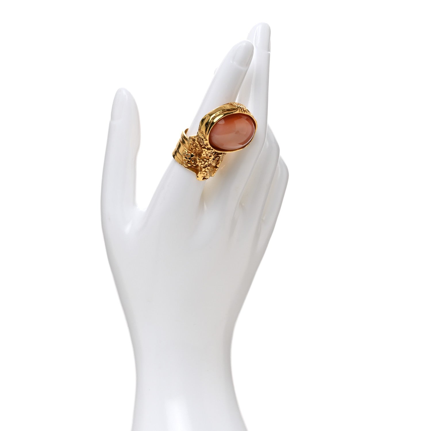 Saint Laurent Glass Cabochon Arty Ovale Ring 6 Gold Pink 2 of 5