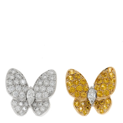 Van Cleef & Arpels 18K Yellow White Gold Diamond Yellow Sapphire Two Butterfly Clip On Earrings 1 of 7